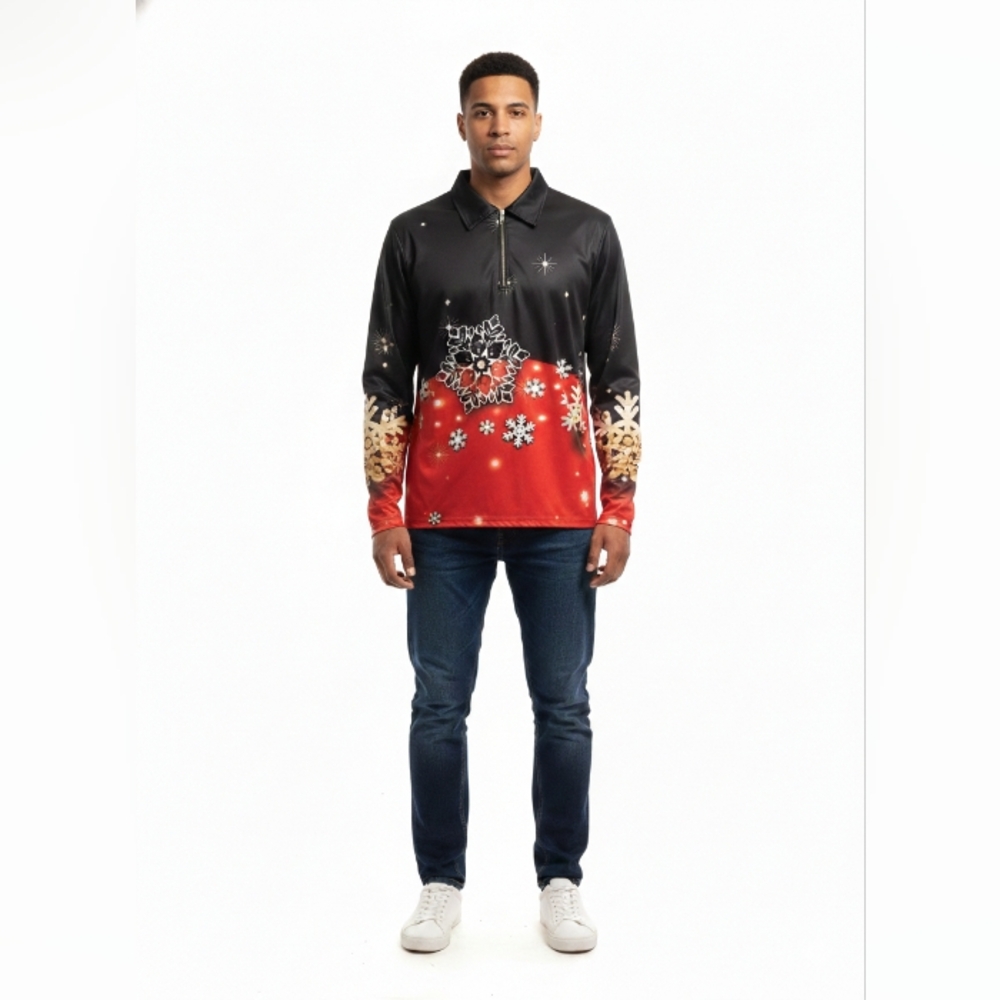 Festive Black and Red Long Sleeve Shirt